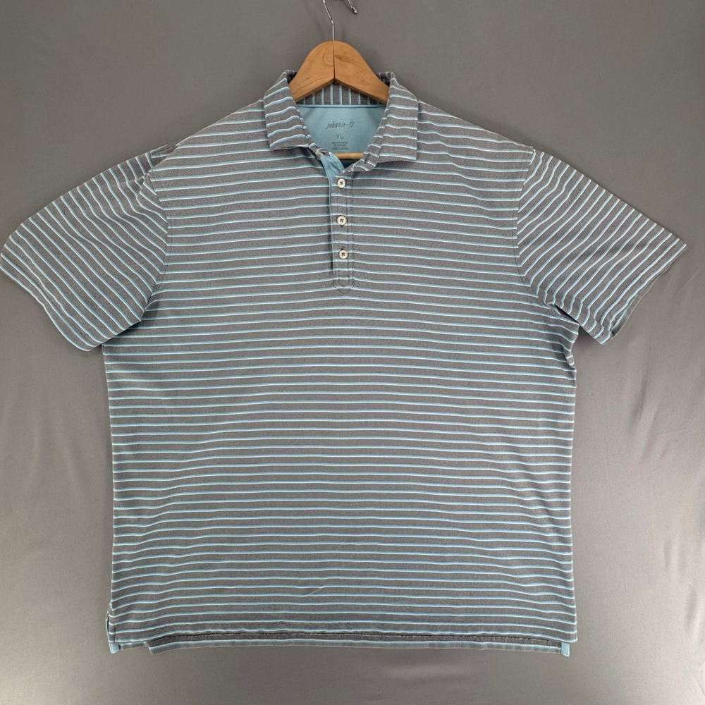 johnnie-O Mens XL Striped Performance Polo Shirt Heather Black Blue JMPO3140